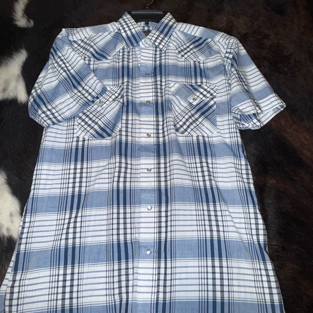 Panhandle Slim Blue and White Plaid Men's Shirt